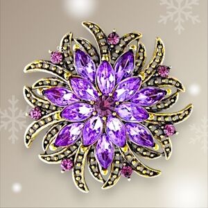 Lilac Rhinestone Floral Brooch